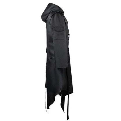 Men’s Asymmetrical Hooded Trench Coat | Gothic Longline Design | Fall Outerwear Layer