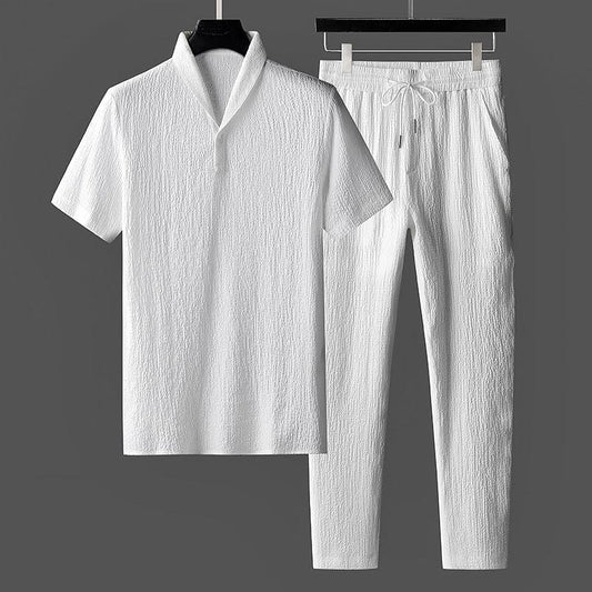 Men’s Textured Lounge Set | Short-Sleeve Shirt & Jogger Pants | Modern Loungewear Essential