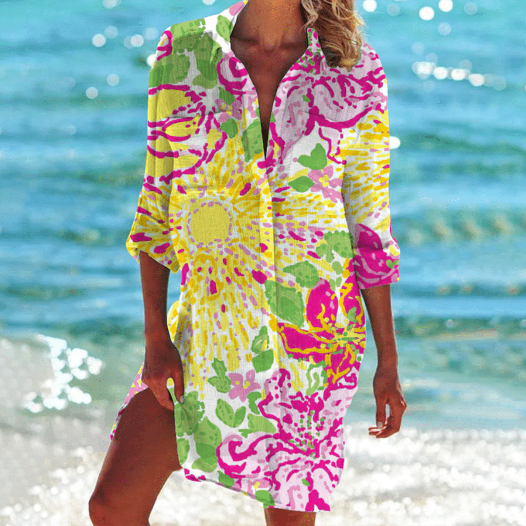 Tropical Print Shirt Dress | Button-Down | Lightweight Beach Cover-Up