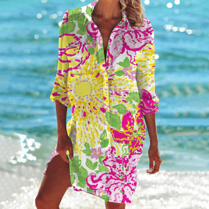 Tropical Print Shirt Dress | Button-Down | Lightweight Beach Cover-Up