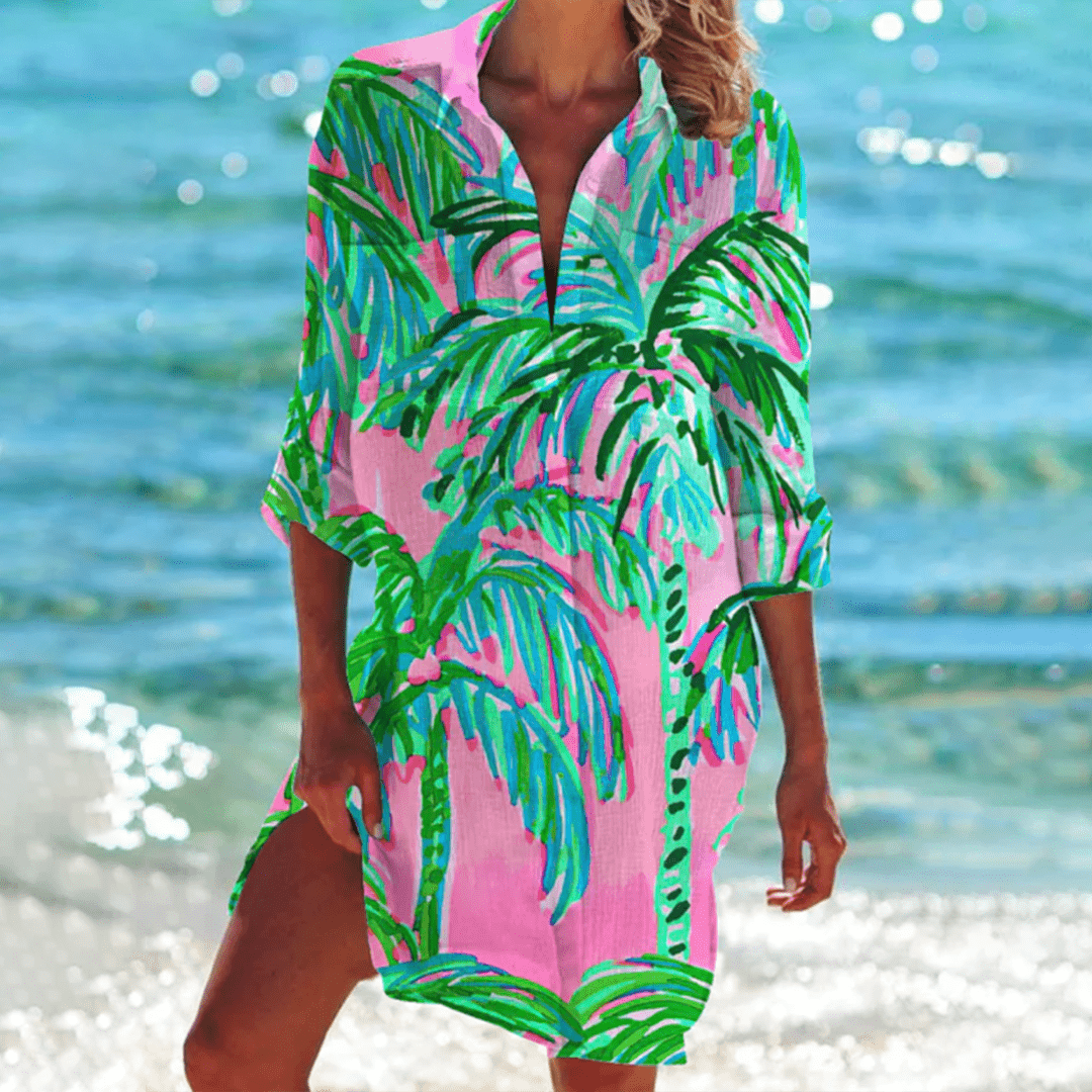 Tropical Print Shirt Dress | Button-Down | Lightweight Beach Cover-Up