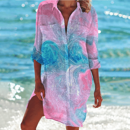 Tropical Print Shirt Dress | Button-Down | Lightweight Beach Cover-Up