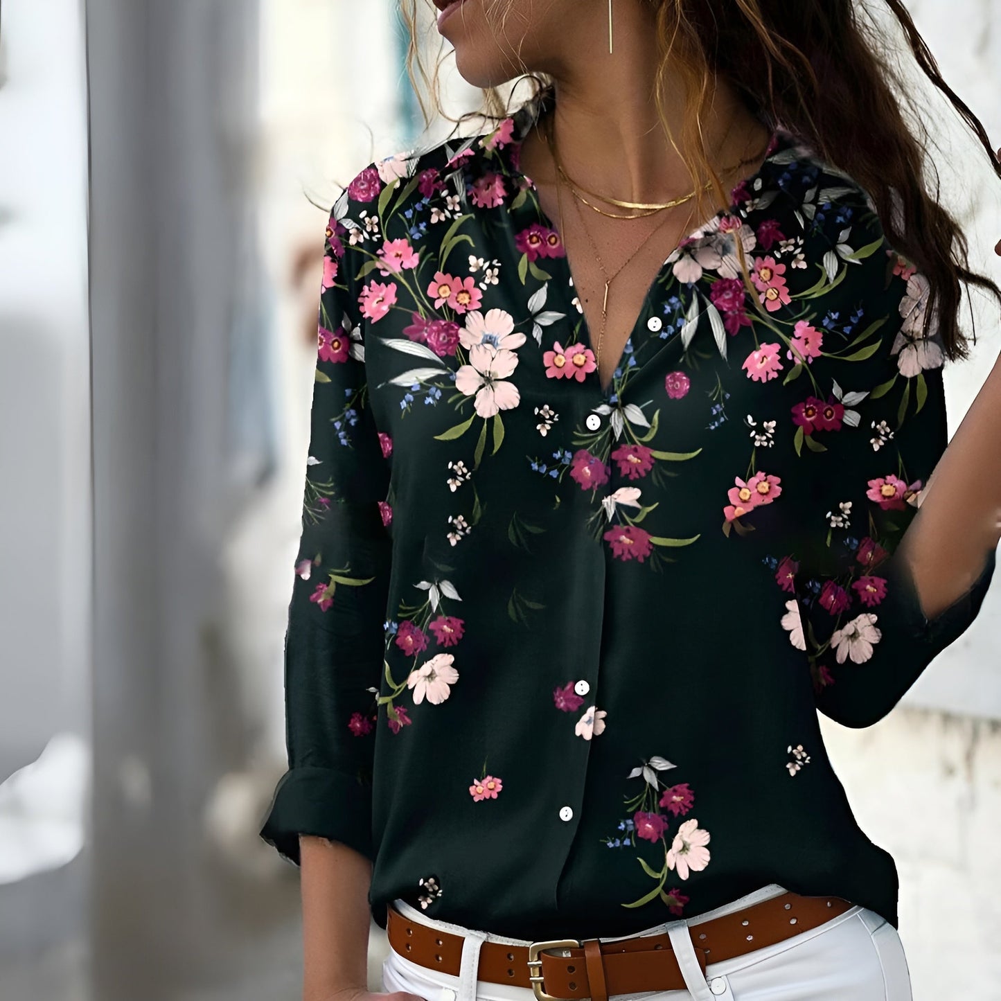 Mixed Polka Dot Button-Up Shirt | Graphic Patchwork Print | Lightweight Drape