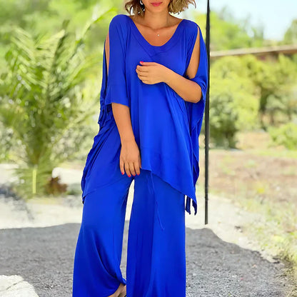 Wide-Leg Lounge Set | Flowy V-Neck Top & Relaxed Pants | Lightweight Two-Piece Outfit