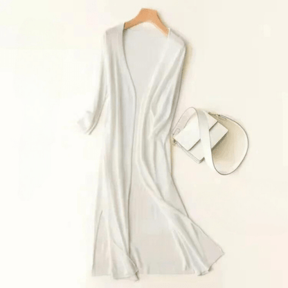 Women's Long Knit Cardigan | Lightweight Duster Layer | Open Front with 3/4 Sleeves