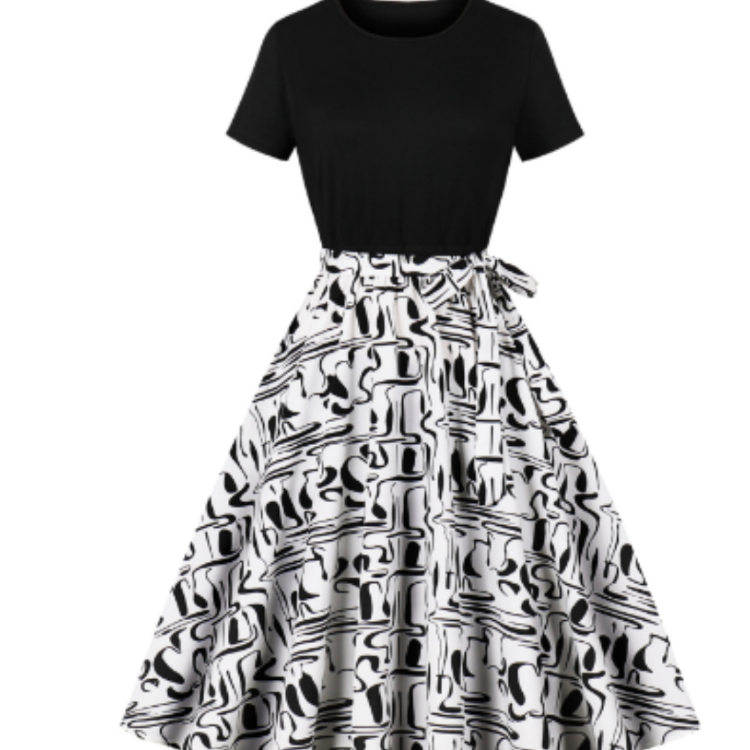 Fit-and-Flare Floral Midi Dress | Short Sleeve Cotton Blend | Tie Waist