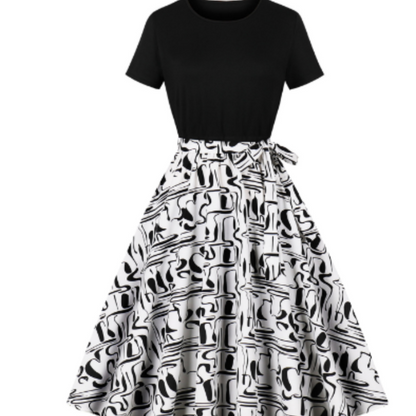 Fit-and-Flare Floral Midi Dress | Short Sleeve Cotton Blend | Tie Waist