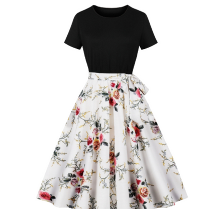 Fit-and-Flare Floral Midi Dress | Short Sleeve Cotton Blend | Tie Waist