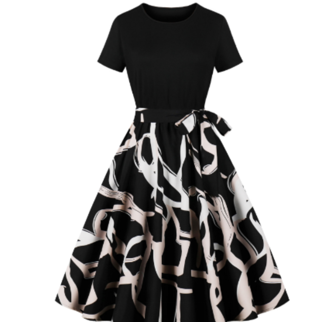 Fit-and-Flare Floral Midi Dress | Short Sleeve Cotton Blend | Tie Waist