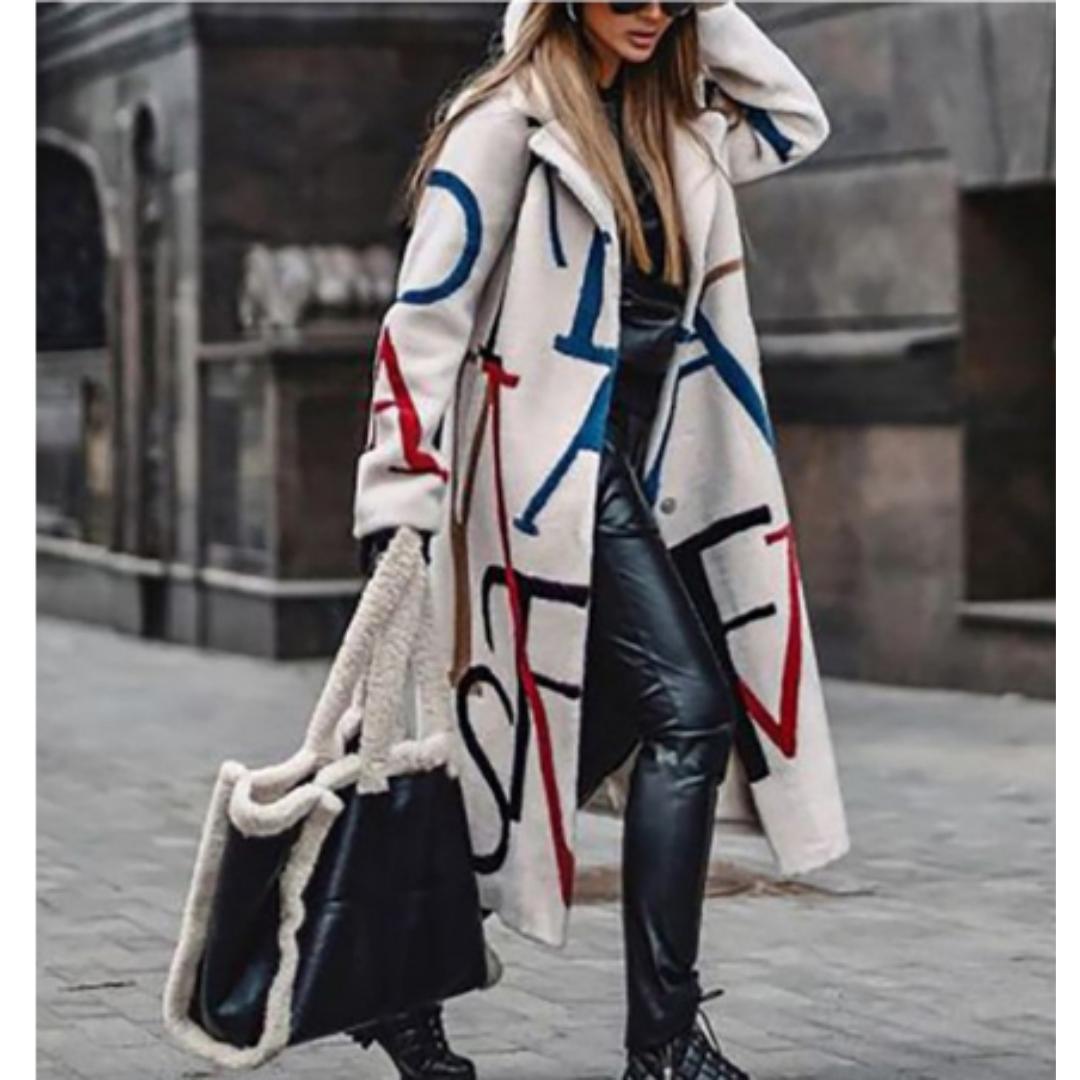 Wool Blend Graphic Coat | Oversized Fit | Winter Streetwear Layer