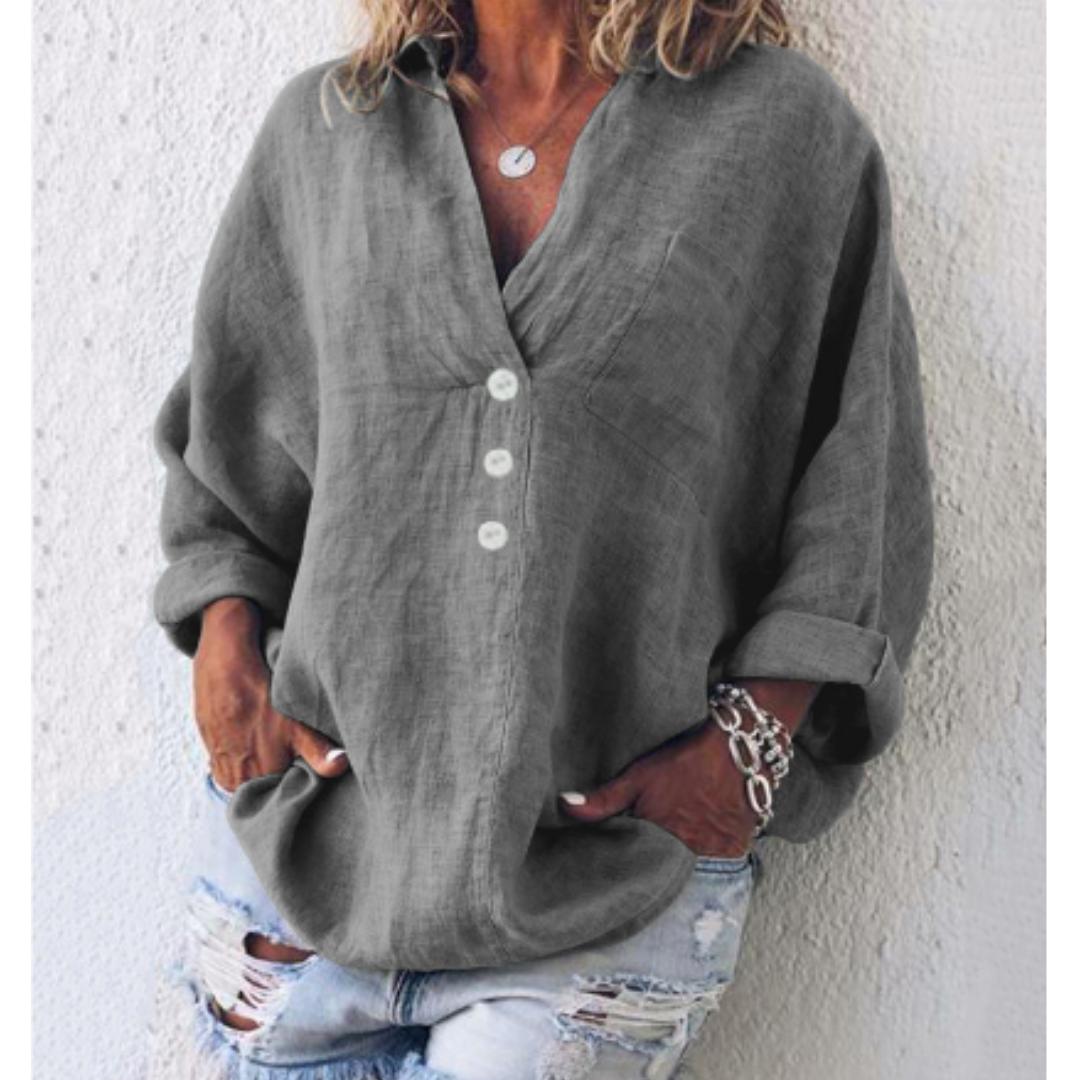 Women's Linen Blend Buttoned Shirt | Oversized Casual Top | Lightweight Summer Outfit