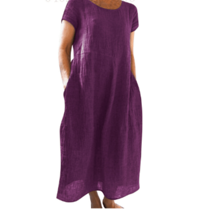 Short Sleeve Linen Midi Dress | Relaxed Fit Summer Essential with Pockets