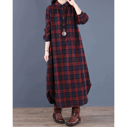 Plaid Maxi Shirt Dress | Long-Sleeve Flannel Style | Button Front & Side Slits