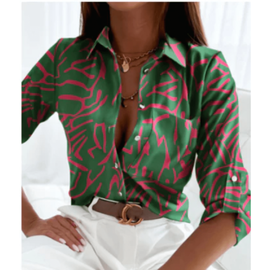 Geometric Print Button-Up Blouse | Modern Fit | Lightweight Fabric