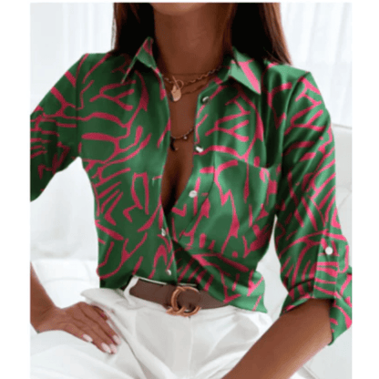 Geometric Print Button-Up Blouse | Modern Fit | Lightweight Fabric