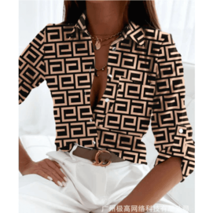 Geometric Print Button-Up Blouse | Modern Fit | Lightweight Fabric