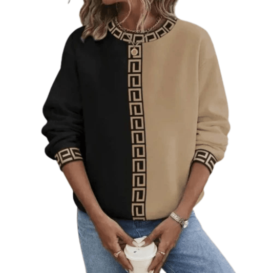 Pattern Trim Knit Pullover | Two-Tone Design | Relaxed Everyday Fit