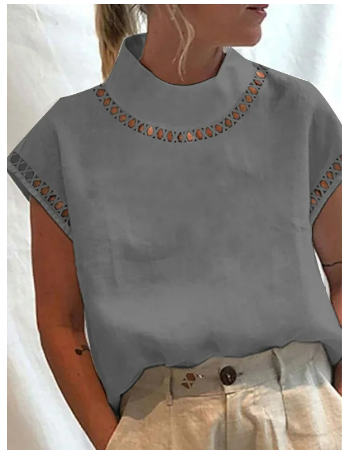 Sleeveless Linen Blend Blouse | Crochet Trim Mock Neck | Lightweight Summer Top