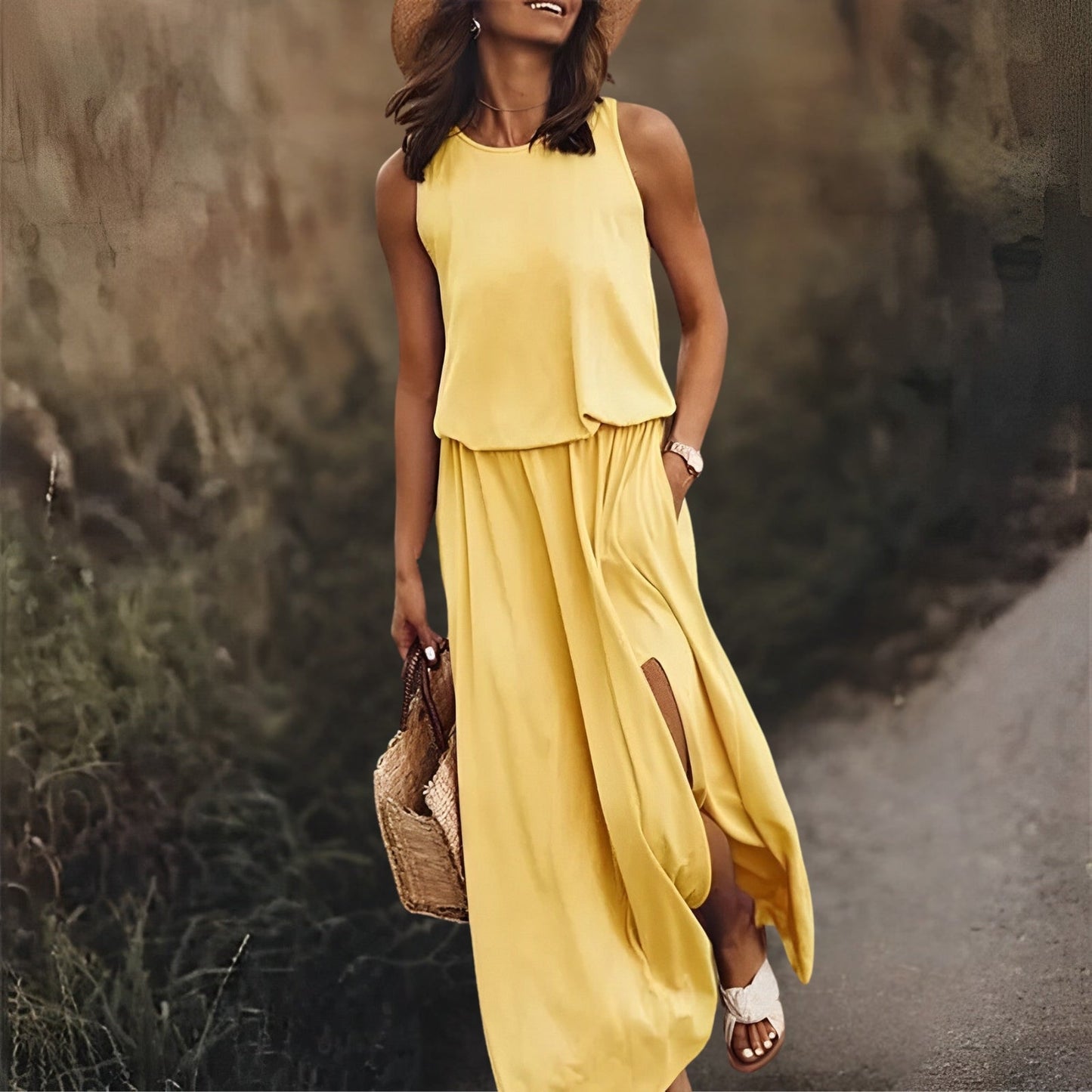 Two-Piece Maxi Set | Sleeveless Top & Slit Skirt | Casual Summer Co-Ord