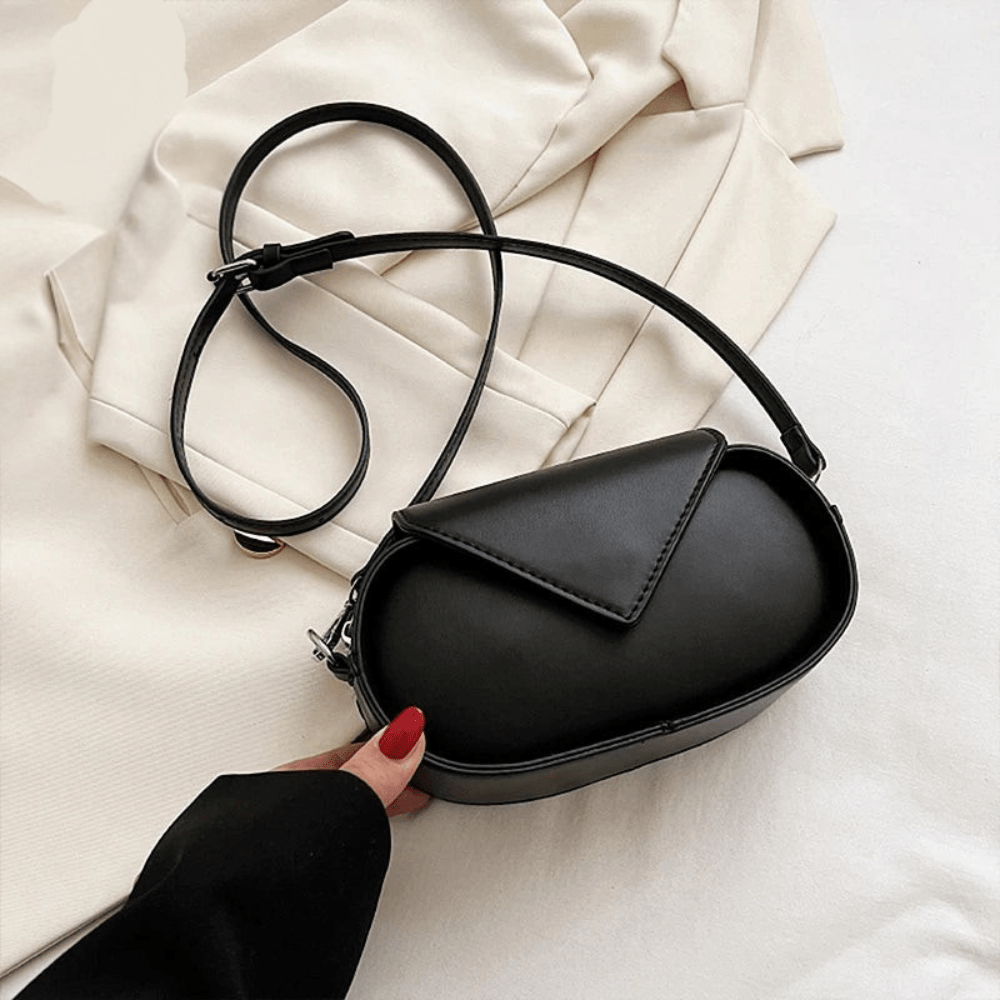 Oval Crossbody Bag | PU Leather | Modern Asymmetrical Flap