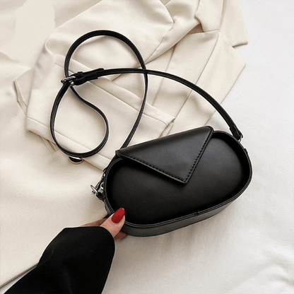 Oval Crossbody Bag | PU Leather | Modern Asymmetrical Flap