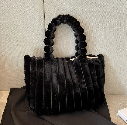 Plush Fur Tote Bag | Padded Bubble Handle | Soft Textured Winter Purse
