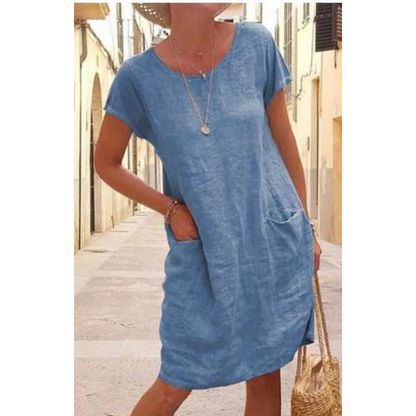 Casual Tunic Dress | Short Sleeve Pocket Shift | Lightweight Summer Fit