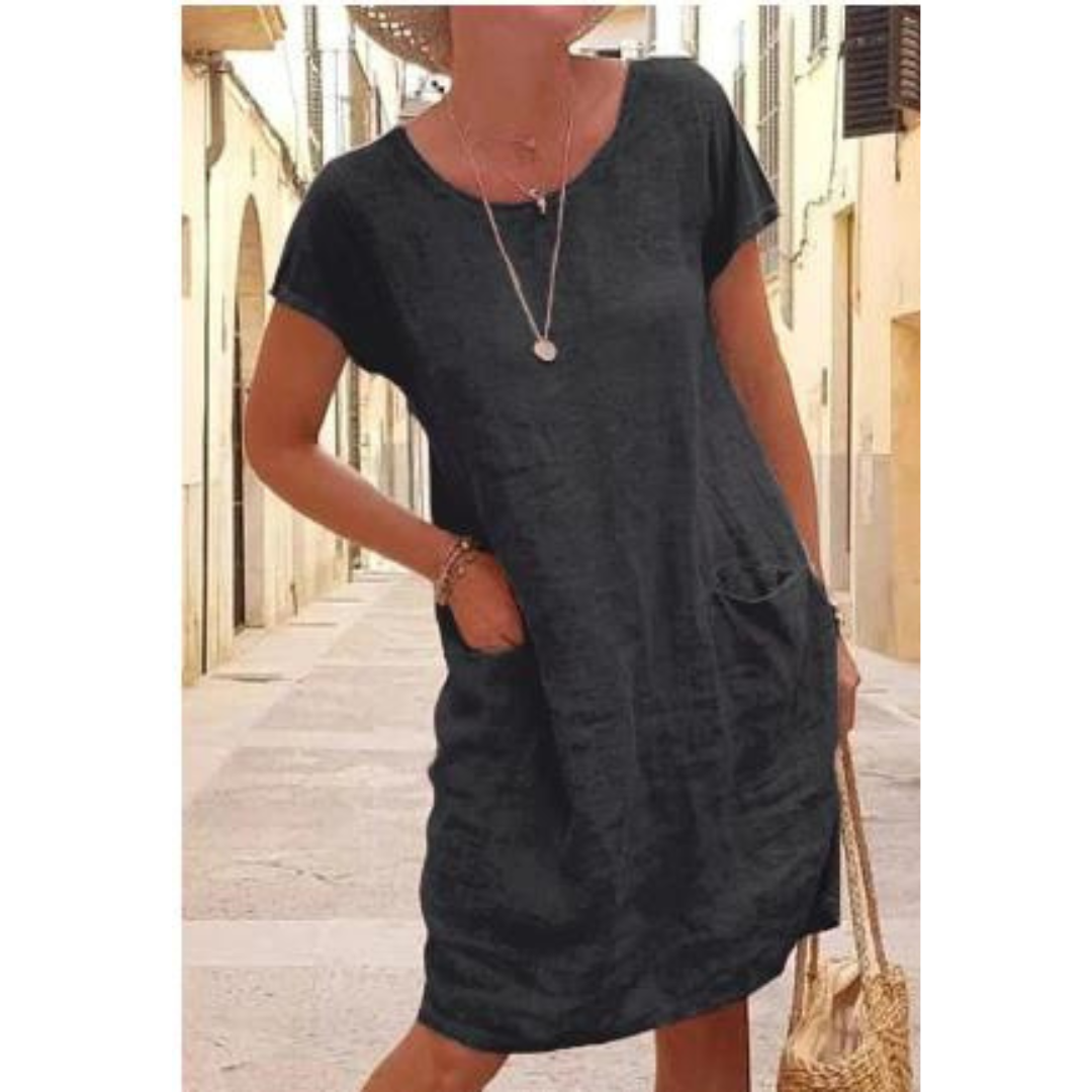 Casual Tunic Dress | Short Sleeve Pocket Shift | Lightweight Summer Fit