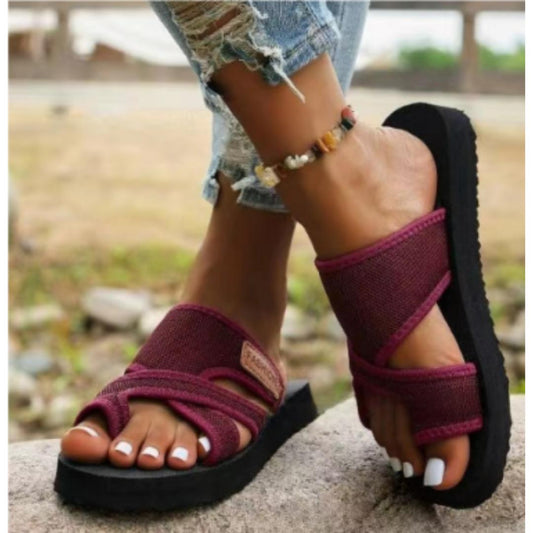 Comfort Slip-On Sandals | Criss-Cross Mesh Straps | Cushioned Sole