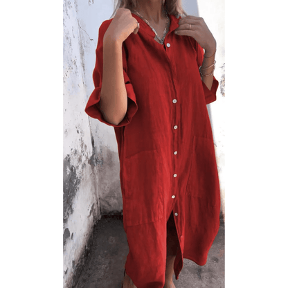Button-Front Shirt Dress | Collared Neckline | Relaxed Midi Silhouette
