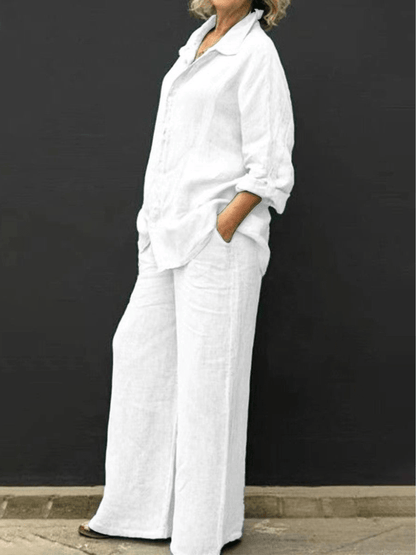 Relaxed Linen Two-Piece Set | Long-Sleeve Shirt & Wide-Leg Pants | Breathable Fit