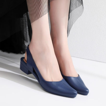 Low Block Heel Slingback Shoes | Square Toe | Vegan Leather Pumps