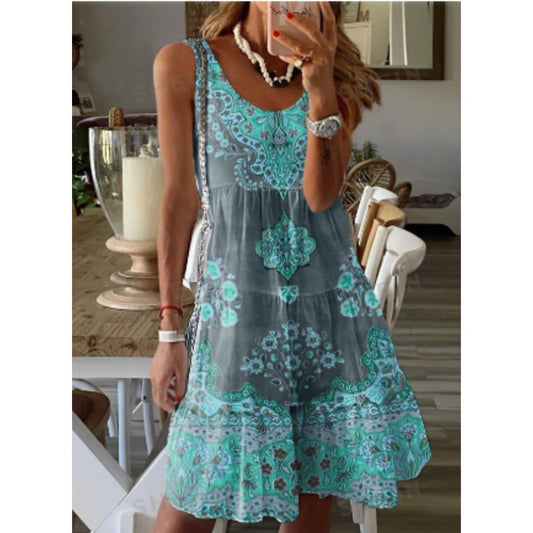 Boho Sleeveless Mini Dress | Relaxed Fit with Pockets | Lightweight Summer Cotton