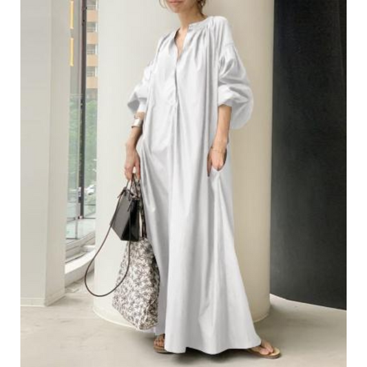 Maxi Kaftan Dress | Gathered Neckline & Side Pockets | Relaxed Longline Fit