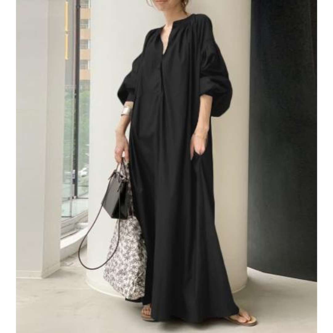 Maxi Kaftan Dress | Gathered Neckline & Side Pockets | Relaxed Longline Fit