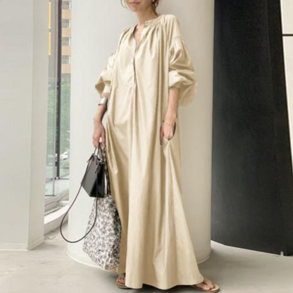 Maxi Kaftan Dress | Gathered Neckline & Side Pockets | Relaxed Longline Fit