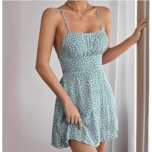 Floral Spaghetti Strap Mini Dress | Fitted Bodice & Flared Skirt | Summer Casual Look