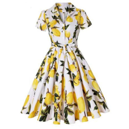 Vintage Shirt Dress | Fit-and-Flare Belted Midi | Tropical Floral Print