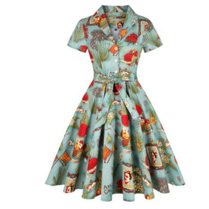 Vintage Shirt Dress | Fit-and-Flare Belted Midi | Tropical Floral Print