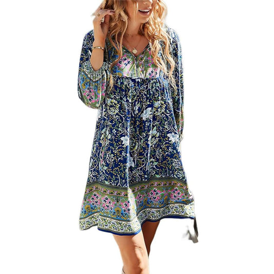 Boho Kaftan Dress | Relaxed Fit with V-Neck & Batwing Sleeves | Lightweight Travel Style