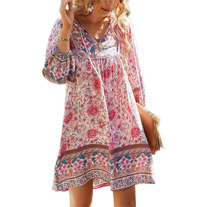 Boho Kaftan Dress | Relaxed Fit with V-Neck & Batwing Sleeves | Lightweight Travel Style