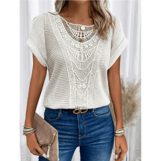 Short Sleeve Crochet Knit Top | Textured Pattern | Relaxed Cut