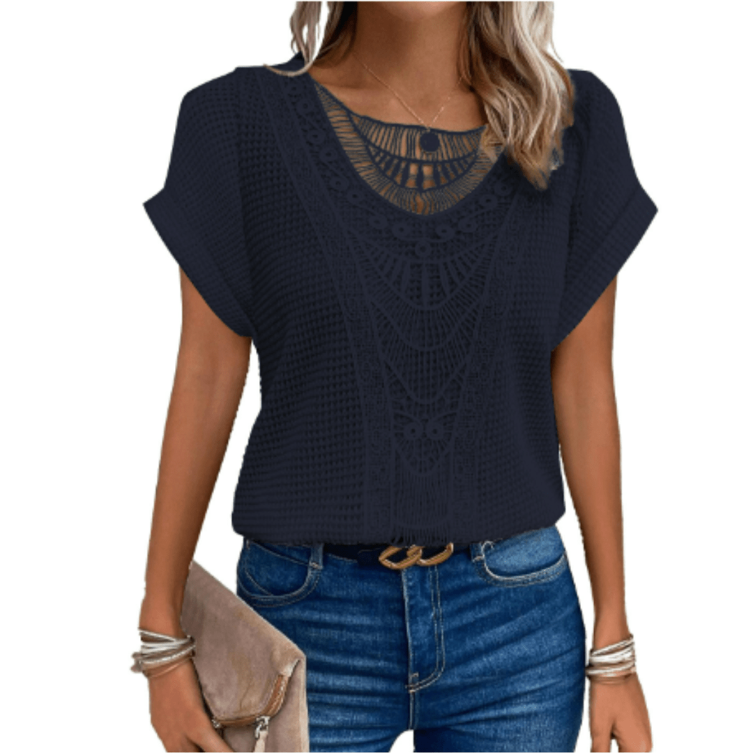 Short Sleeve Crochet Knit Top | Textured Pattern | Relaxed Cut