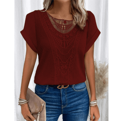 Short Sleeve Crochet Knit Top | Textured Pattern | Relaxed Cut