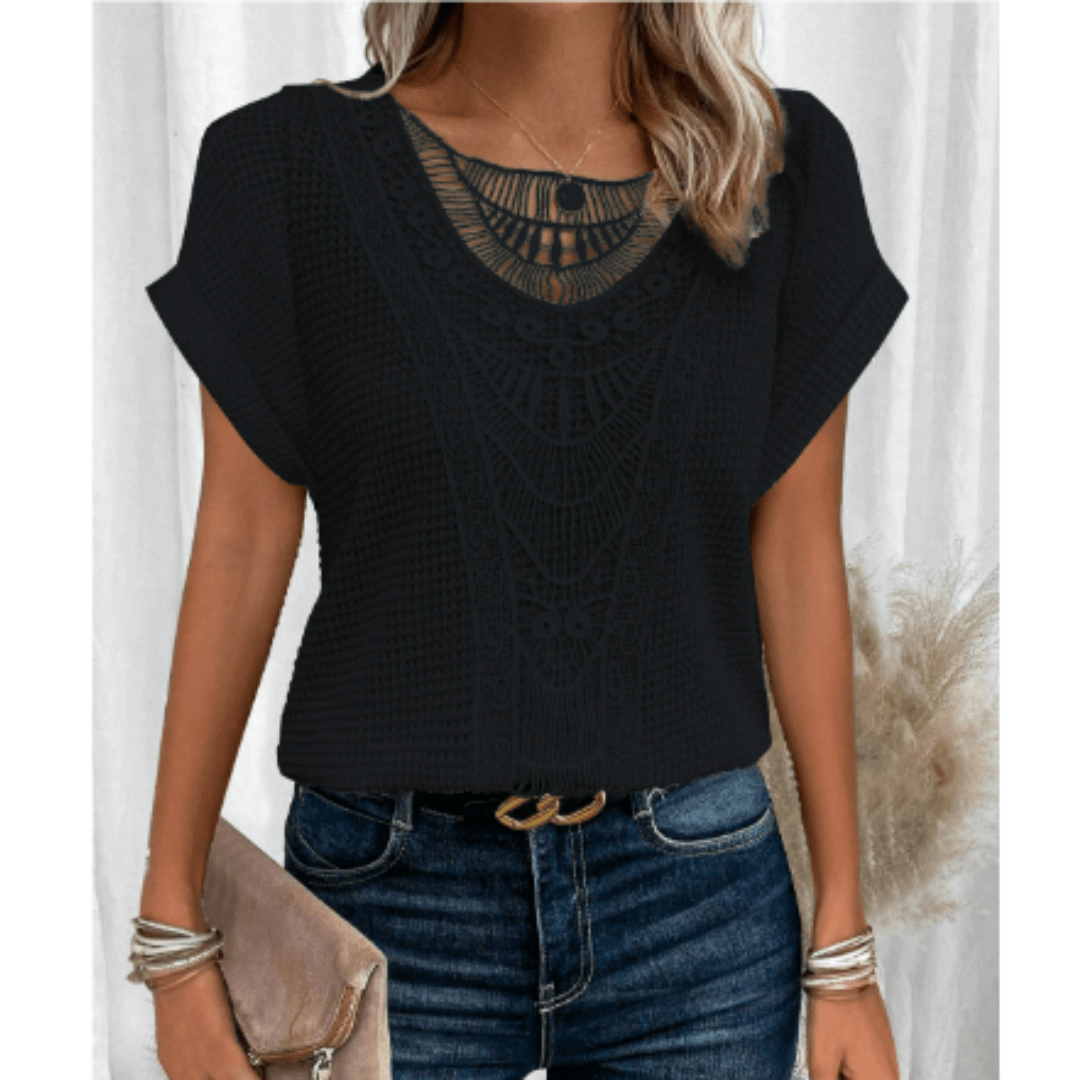 Short Sleeve Crochet Knit Top | Textured Pattern | Relaxed Cut