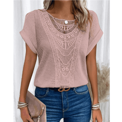 Short Sleeve Crochet Knit Top | Textured Pattern | Relaxed Cut