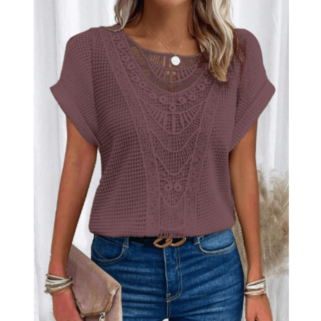 Short Sleeve Crochet Knit Top | Textured Pattern | Relaxed Cut