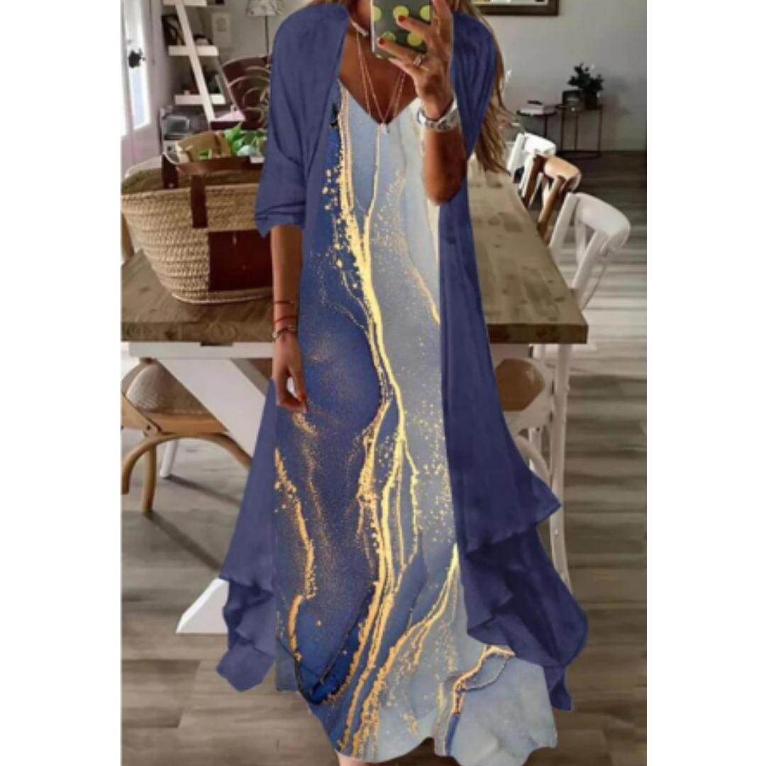 2-Piece Lace Maxi Dress Set | Floral Embroidered Dress & Drape Cardigan | Elegant Summer Layered Look