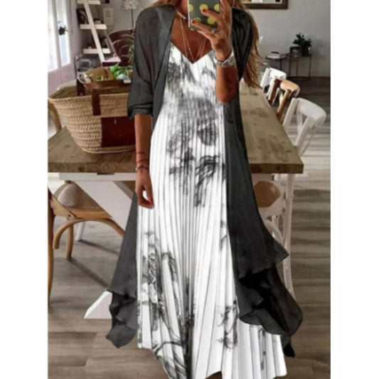 2-Piece Lace Maxi Dress Set | Floral Embroidered Dress & Drape Cardigan | Elegant Summer Layered Look
