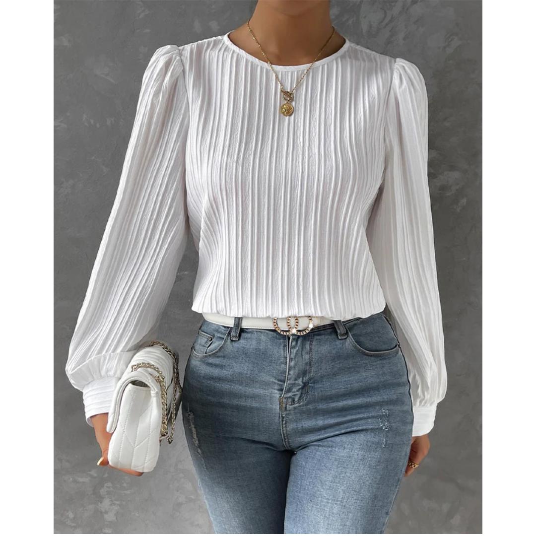 Pleated Long Sleeve Blouse | Lightweight Woven Fabric | Elegant Fit